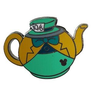 Disney Mad Hatter Teapot Trading Pin Hidden Mickey Alice Wonderland Badge Brooch